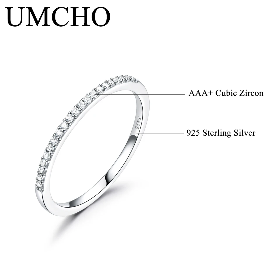 UMCHO AAA Cubic Zircon Rings Real Pure 925 Sterling Silver Rings For Women Wedding Anniversary Gift Fine Jewelry