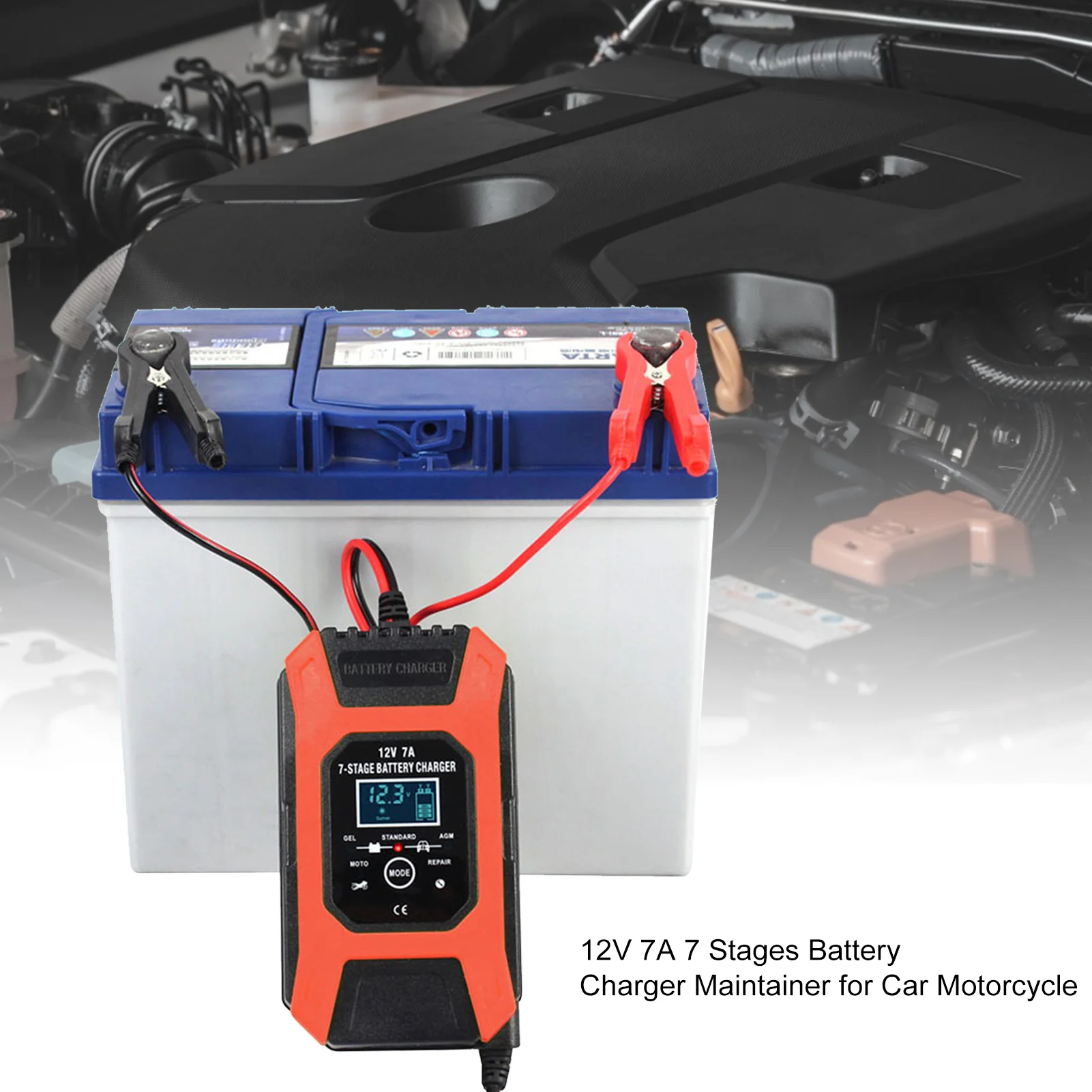 12V 7A 7-level Car And Motorcycle Car Battery ChargerCPU Processor Control Fast Battery Charger Battery Maintainer