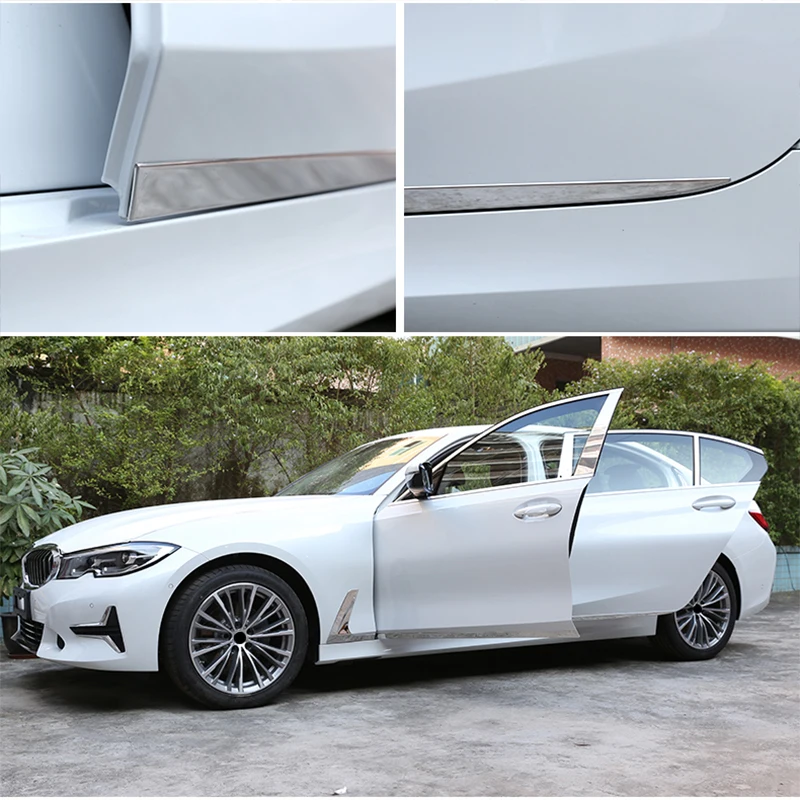 For BMW 3 Series G20 G28 2020 2021Car Door Side Skirt Strips Sticker Silver Stainless Steel Sequins Styling Auto Body Decoration