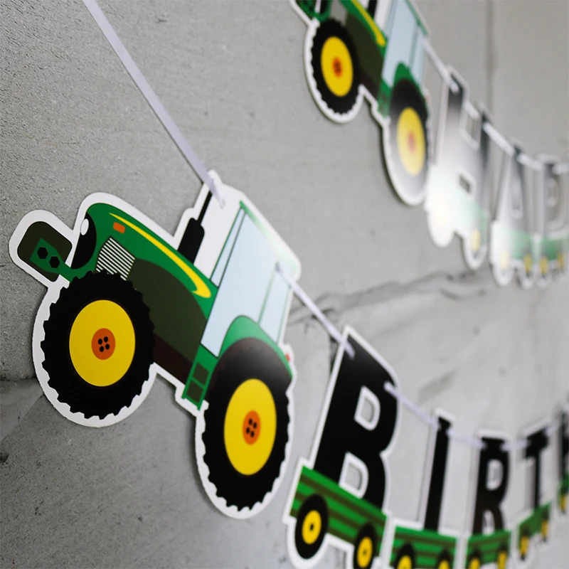 Banner di buon compleanno Farm tema trattore Cupcake Toppers veicolo da costruzione ghirlanda festa di compleanno decorazione Banner per feste