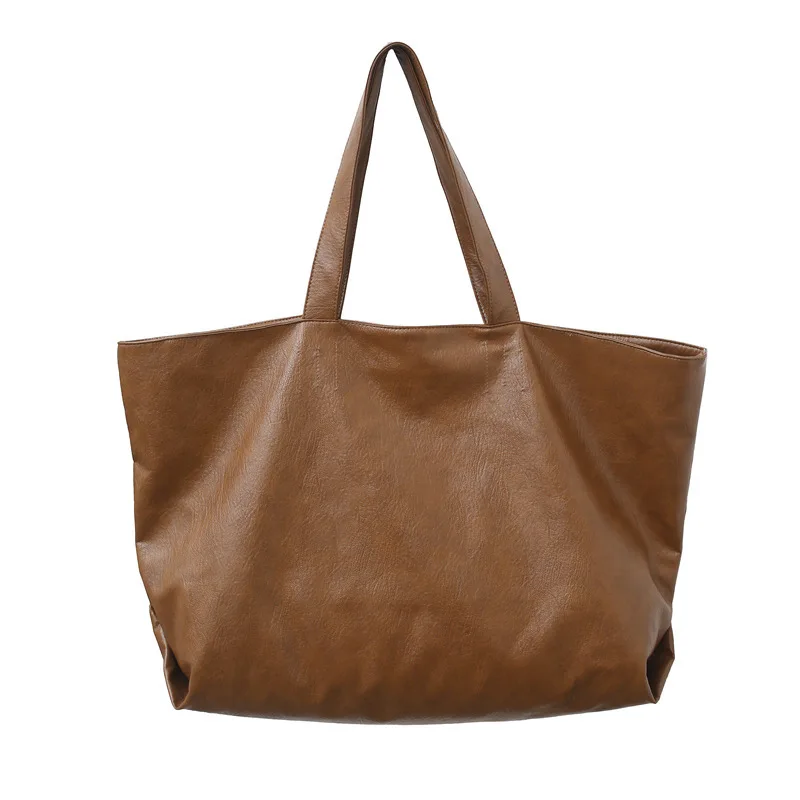 Bolso de mano de cuero de gran capacidad para mujer, bolsa grande de viaje, color marrón y negro, a la moda, de marca