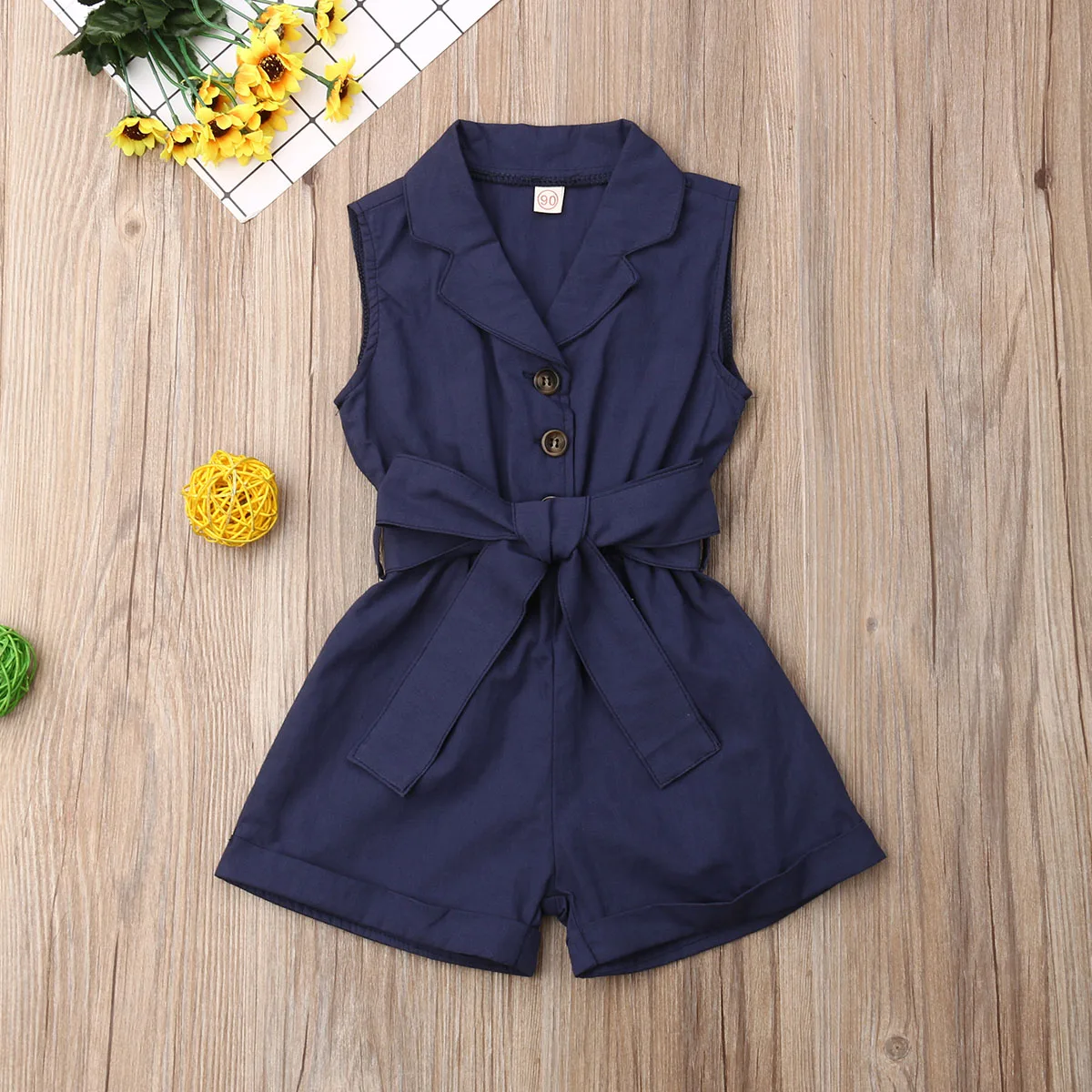 Pudcoco US Stock 1-6T Toddler Kids Baby Girls Clothes Sleeveless Bow-tie Waist Romper Elegant Plain Solid Jumpsuit Summer Outfit