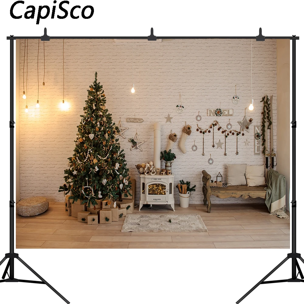 Capisco Christmas Fireplace Photography Backdrop white Brick Wall Background Xmas Eve Party Decoration Banner Photo Booth Props