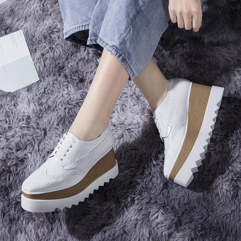 NEWEST Women Sneakers Genuine Leather Platform Black White Red Gold Casual Shoes Female Thick Bottom Star Style Breathable Shoes