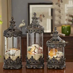 American Glass with Lid Storage Jar Gilded Grain Dispenser Retro Candy Jars Dried Fruit Tank Home Decoration Modern Ornaments