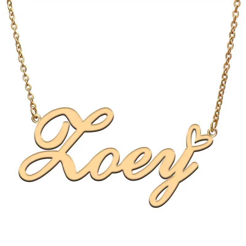 

Zoey Love Heart Name Necklace Personalized Gold Plated Stainless Steel Collar for Women Girls Friends Birthday Wedding Gift