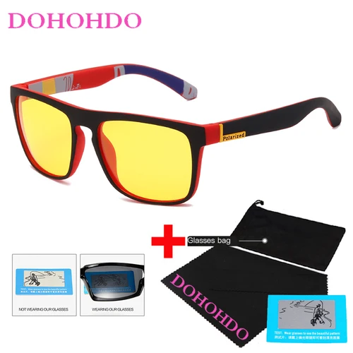 Imagen 2 del producto DOHOHDO, nuevas gafas de sol polarizadas cuadradas para hombre, gafas de visión nocturna para mujer, lentes amarillos, gafas de sol de conducción antideslumbrantes, gafas UV400