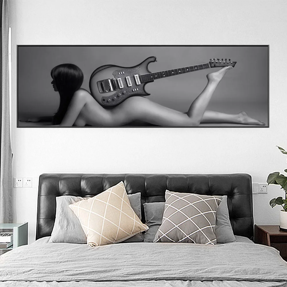 

Gray Sexy Nude Woman With Guitar Posters And Prints Wall Art Canvas Painting Modern Naked Girl Picture For Living Room Decor