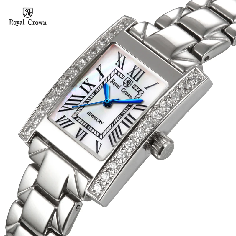 Luxury Prong Setting Women\'s Watch Fine Fashion Hours Mother-of-pearl Bracelet Rhinestone Crystal Girl\'s Gift Royal Crown Box