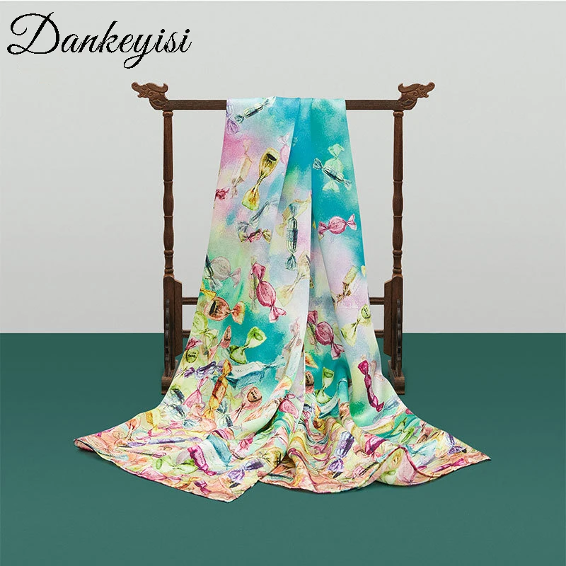 DANKEYISI Women Silk Scarf Shawl Spring Autumn Female Genuine Long Pure 100% Silk Scarf Women Printed Shawls Beach Cover-ups