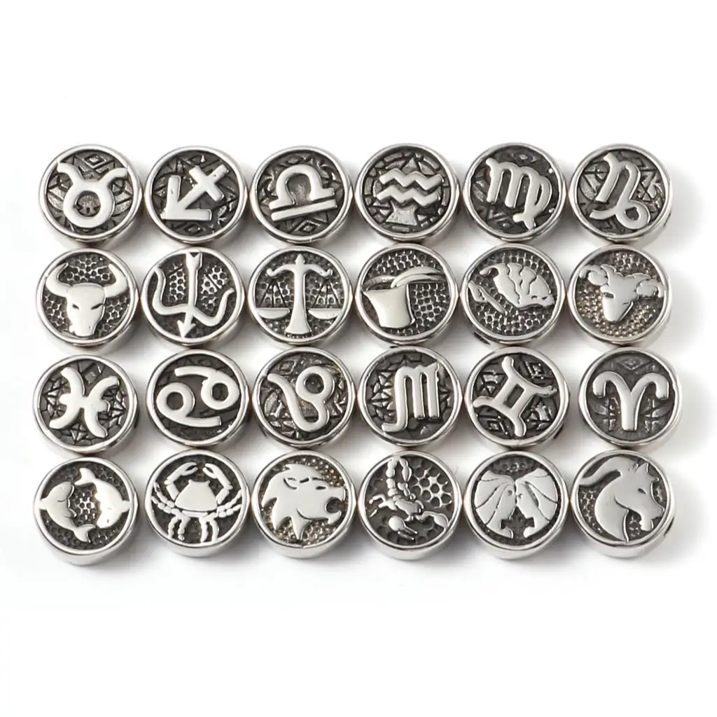 2PCs Stainless Steel Constellation Beads Round Gunmetal Loose Spacer Beads For DIY Bracelet Necklace 10mm Dia., Hole:1.8mm