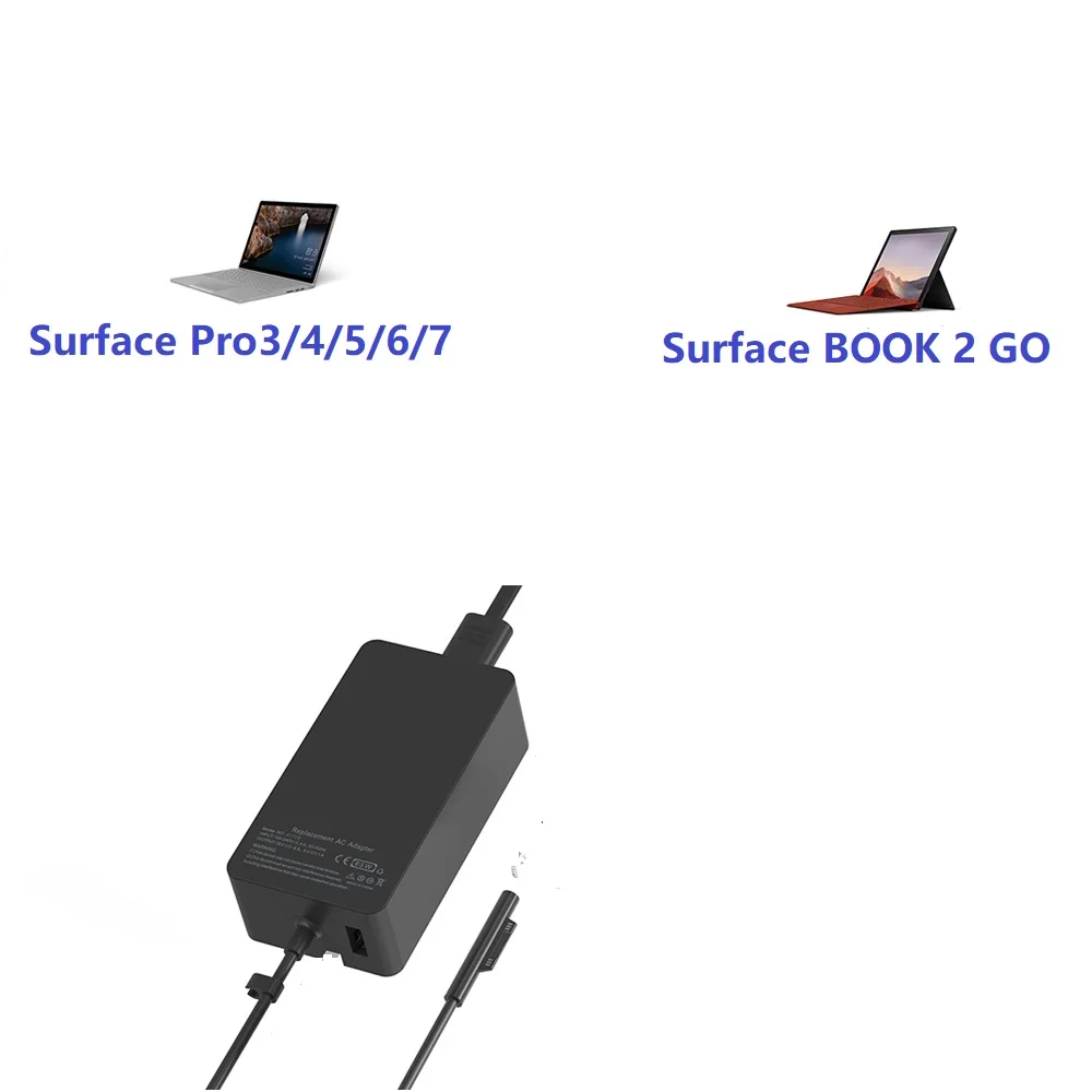 

65W 44W 36W 12V 15V 2.58A 4A Tablet Pc Charger 1706 for Microsoft Surface Pro3 4 5 6 71724 Book 1705 with 5V 2A USB Port