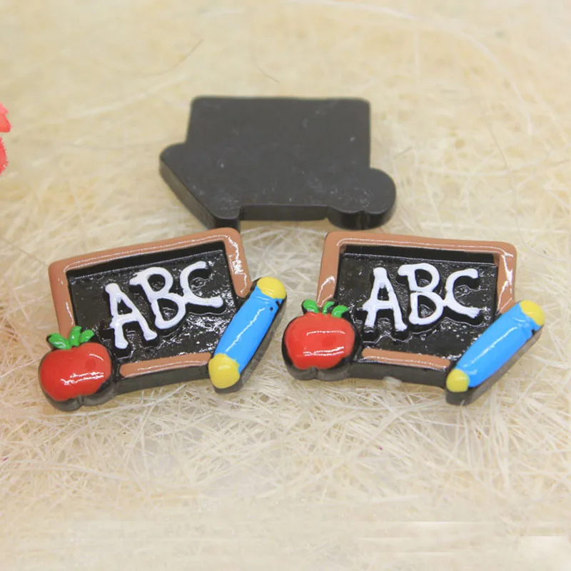 School ABC Chalk Board Pencil And Apple Resin Flat back Cabochon