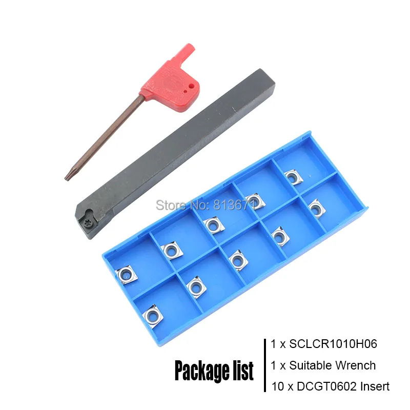 1PCS SCLCR1010H06+1 Wrentch+10pcs CCGT0602 Carbide Inserts Lathe Cutter for Aluminum Copper Wood-working Turning Tools Set