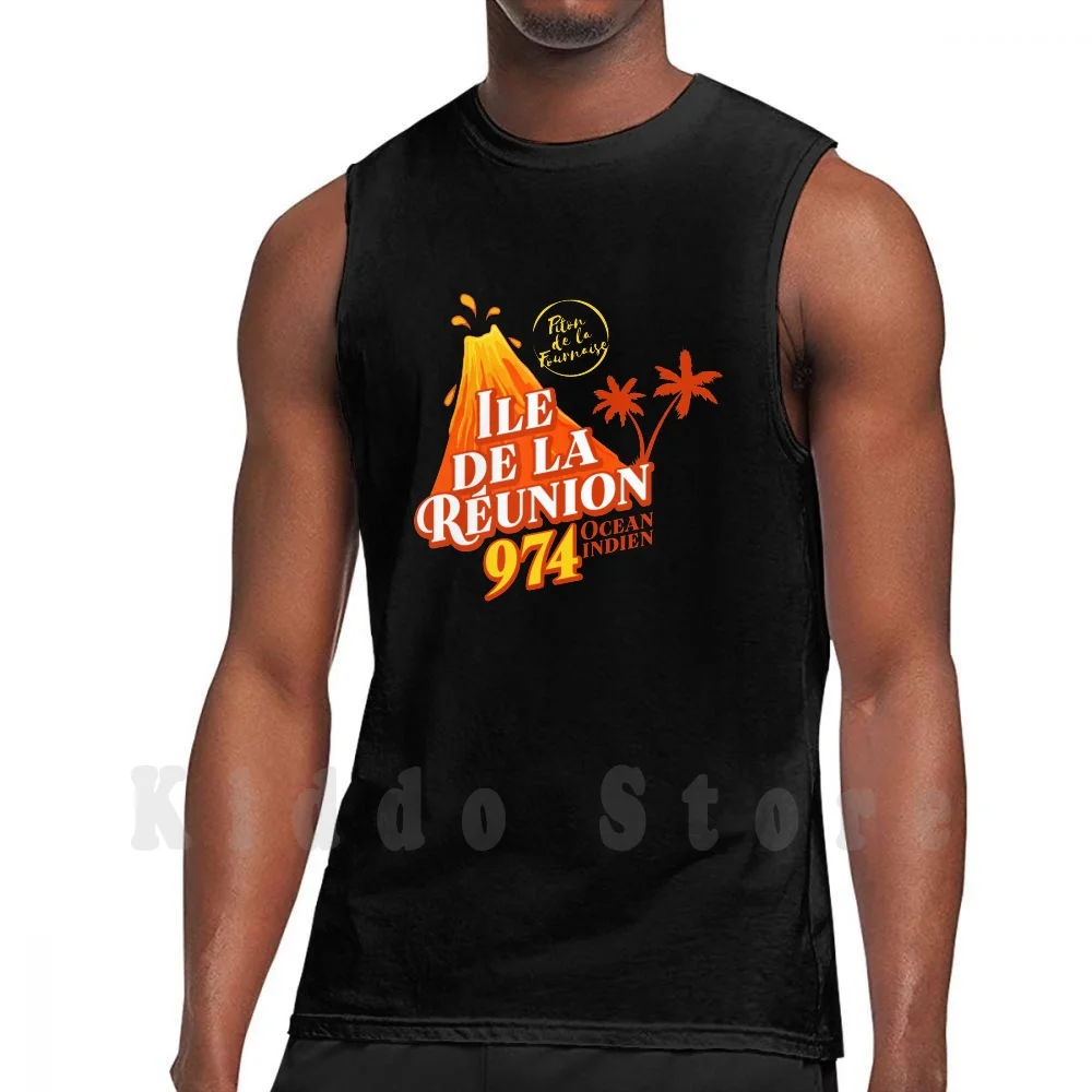 Run Island-Fournaise Tank Tops Vest 100% Cotton 974 974 Reunion Island Reunionese Creole Lokal Island Map Reunion