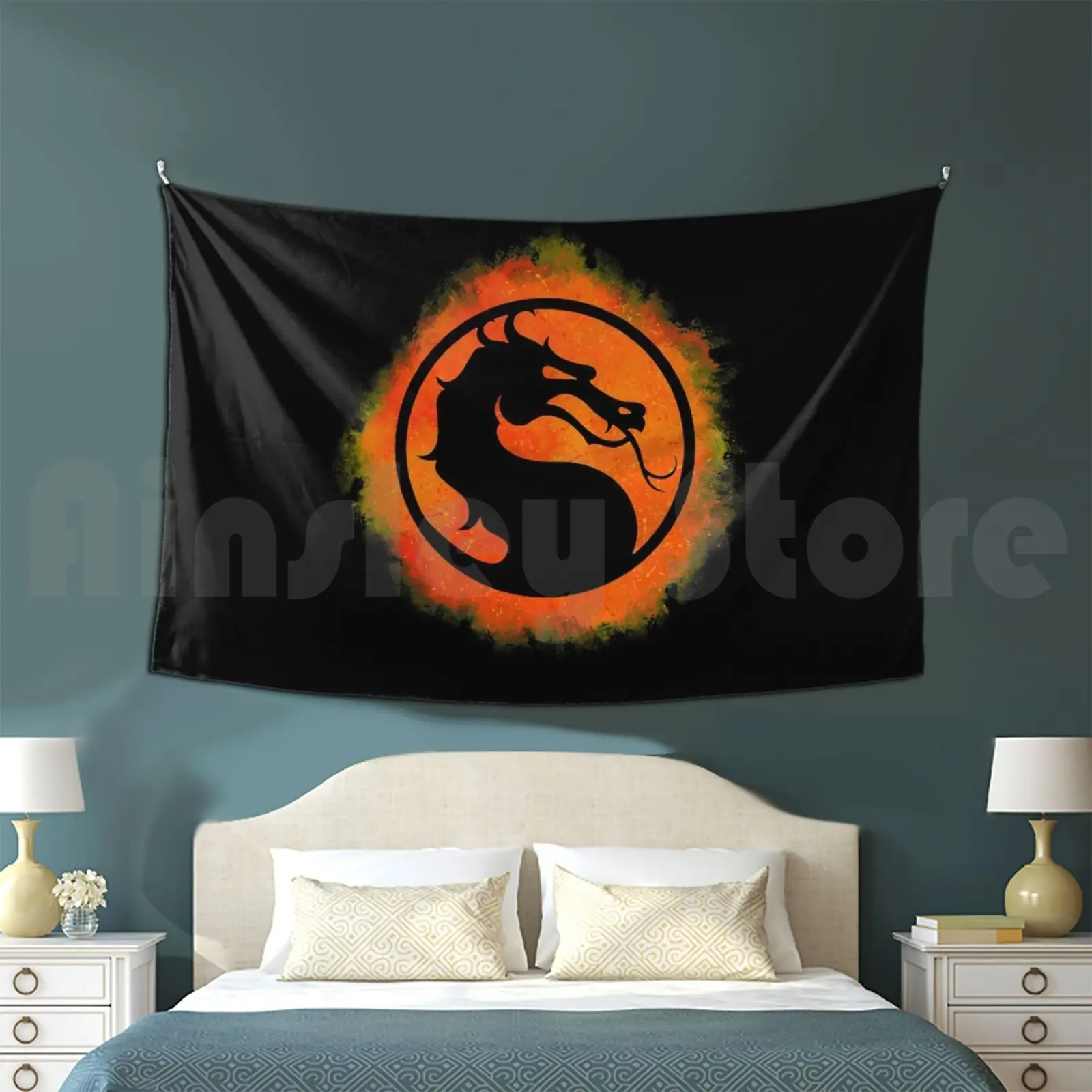 Mortal Kombat Watercolor Explosion Tapestry Living Room Bedroom Mortal Mortal Kombat Fatality Scorpion 11 Sub