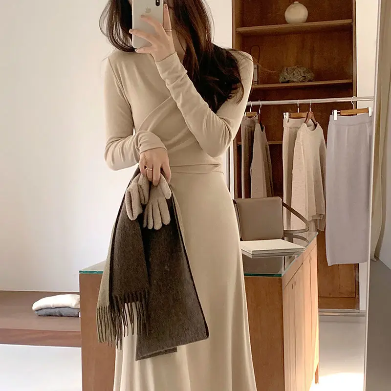 Elegant Cotton Clothing Chic Sweater Dress Women Warm Dresses Thick Casual Woman Autumn Korean Knitted 2022 Solid Winter Vestido