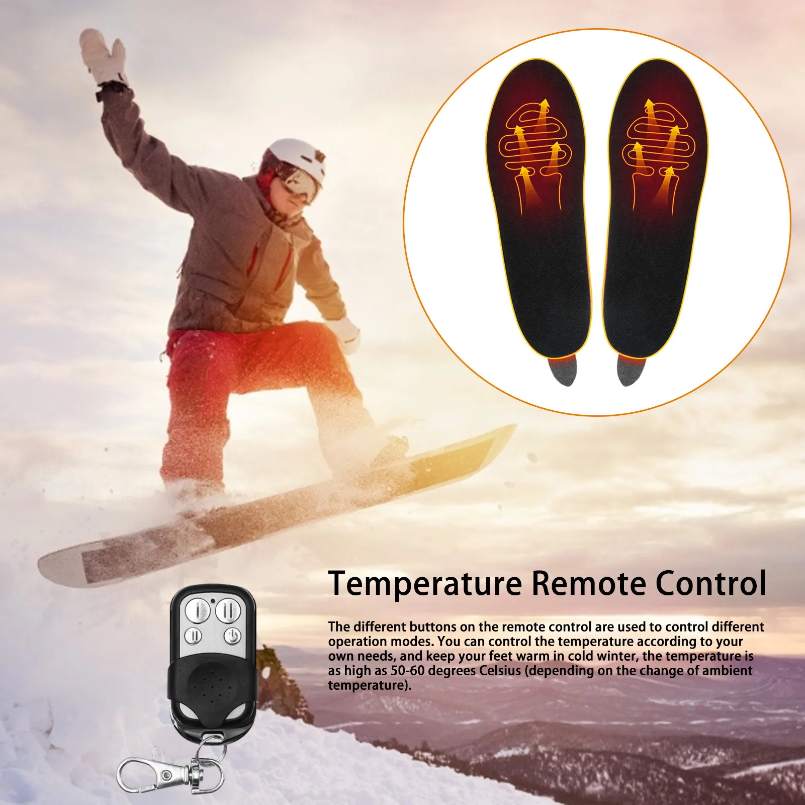 Lithium Battery Charging Electric Insole Increase Insole Winter Electric Heated Insoles USB Heating Insole Feet Warm Accessories