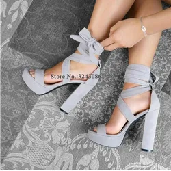 New Chunky Heel Platform Lace-up Sandals Shoes Women Sexy Peep Toe Cross Strap Dress High Heel Sandals Lady Banquet Shoes