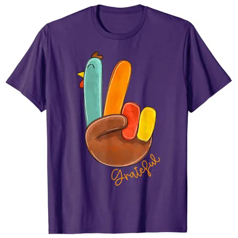 Peace Love Turkey Grateful Turkey Hand Sign Thanksgiving T-Shirt Graphic Tee Tops