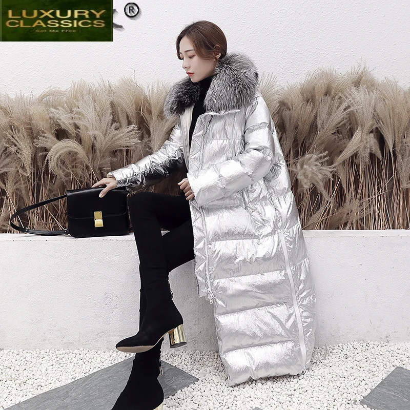 ยาวผู้หญิงฤดูหนาวลงเสื้อ90% สีขาวเป็ดลงเสื้อหญิงหนา Hooded Parkas Fox Fur Collar 2021 Abrigo mujer 4743