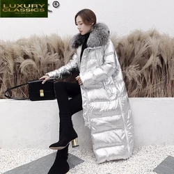 Long Women's Winter Down Jacket 90% White Duck Down Coat Female Thick Hooded Parkas Fox Fur Collar 2021 Abrigo Mujer 4743