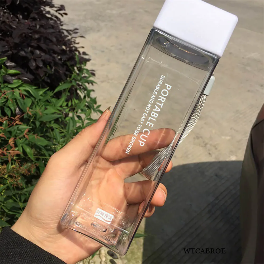 500ml kawaii my Square Water Bottles Creative Frosted Portable Outdoor Students Sports Water bottle Drinking Transparent Bottle