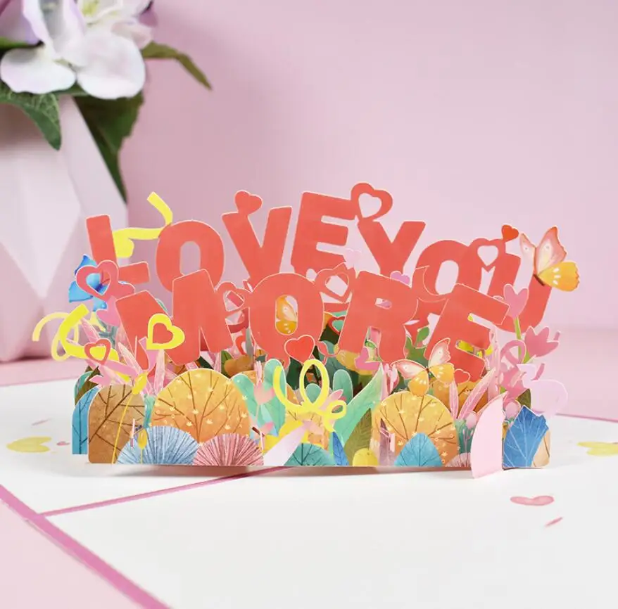 5pcs 15*20cm  Origami 3D Pop UP Love You Greeting Card Invitation For Valentine's Day Wedding Xmas Party Souvenirs Gift