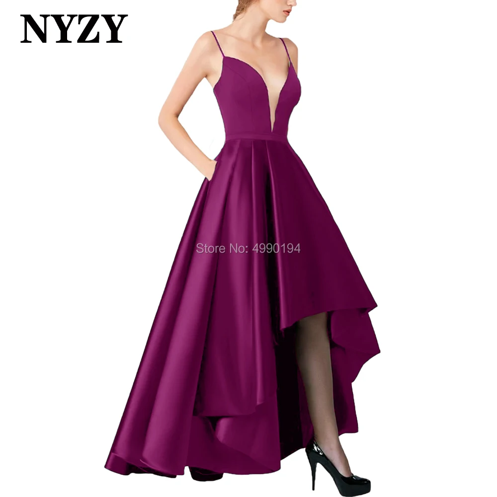 

Chic High Low Short Prom Dresses 2020 NYZY P101E Fuchsia Satin Formal Party Dress Red Carpet Celebrity Robe de soiree