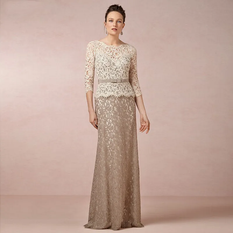 

2025 new custom made Champagne Mother of the Bride Dresses for Weddings Lace Long Sleeve Evening Prom Groom Godmother Dresses