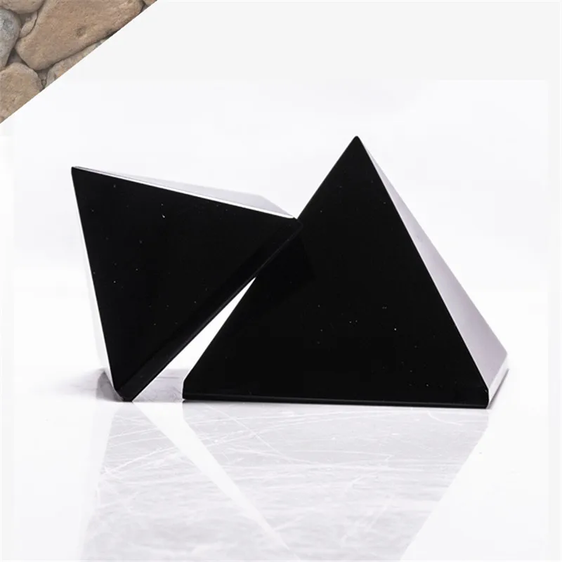 1pc Natural Engrave Obsidian Quartz Black Crystal Pyramid Stone 40MM-200MM for Desk Decoration