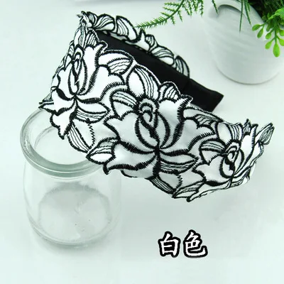 New fashion, simple and elegant wide-brimmed embroidery lace flower ladies headband hair accessories wholesale image 3