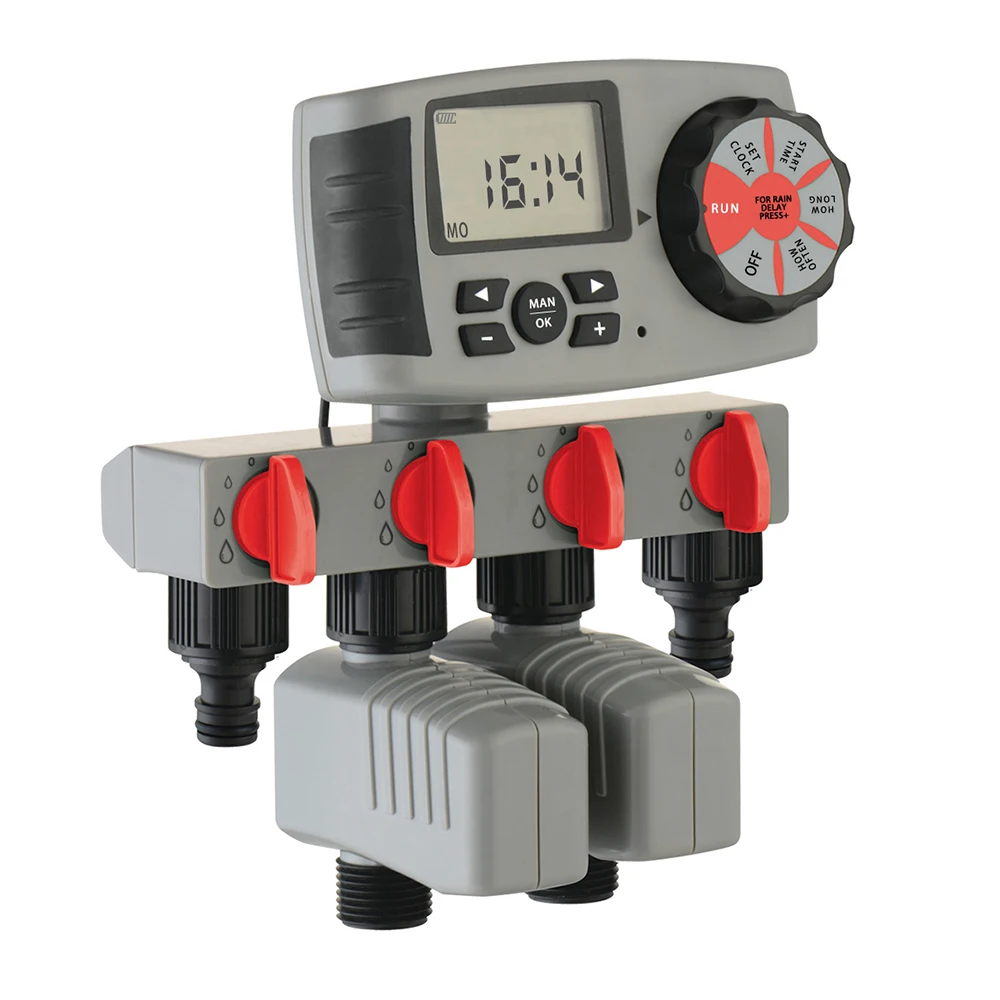 Yardeen Automatic Solenoid Valve Garden Watering Timer Connected to Four Out-let Garden Controller System