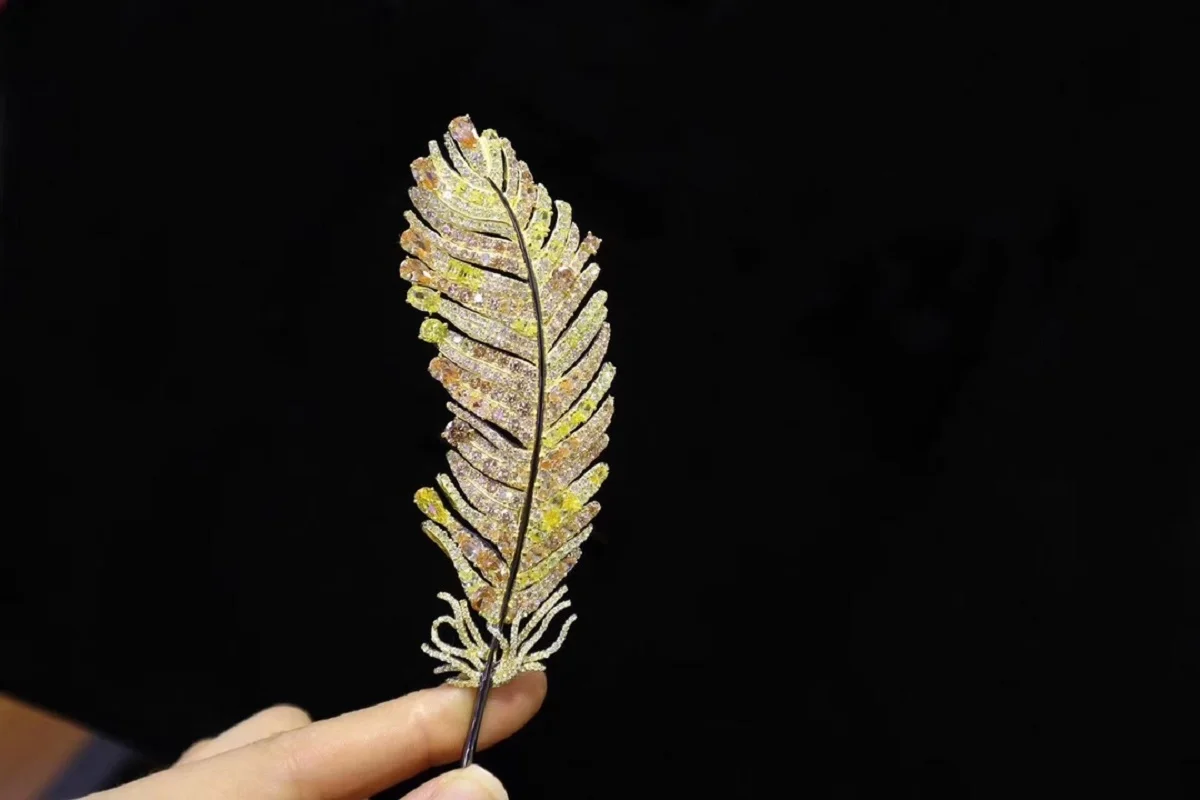 Pirmiana New Arrival 36×116mm S925 Silver Gradient Feather Brooch Cubic Zircona Gemstones Fashion Jewelry