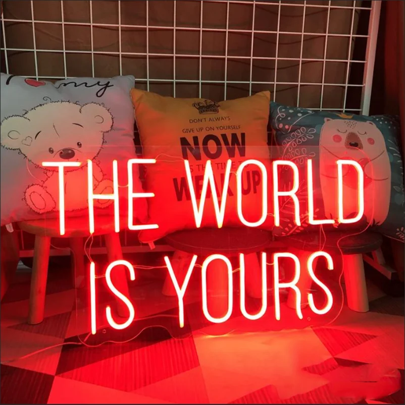 THE WORLD IS YOURS  Led Logo Flex Neon Sign Light Party Wedding  Decoration Window Wall Hanging Bar Shop Store Club Nightlight