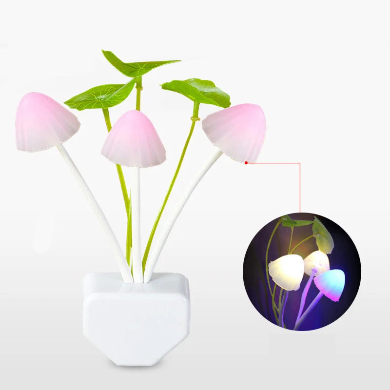 New Party Creativity Light EU / US Plug Light Sensor 3 LED Colorful Mushroom Lamp AC110V 220V Night Lights for Baby Bulbs AC