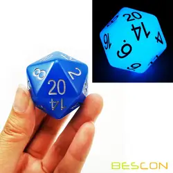 Bescon Jumbo Glowing D20 38MM, Big Size 20 Sides Dice 1.5 inch, Big 20 Faces Cube in Various Solid, Glitter, Glowing Colors