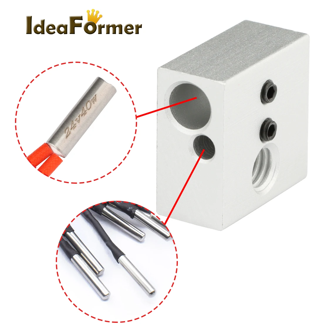 2Pcs Upgraded High Quality MK7 MK8 Heater Block For 3D Printer Extruder Part NTC100K Thermistor Print Head Heat Block 20x20x10mm