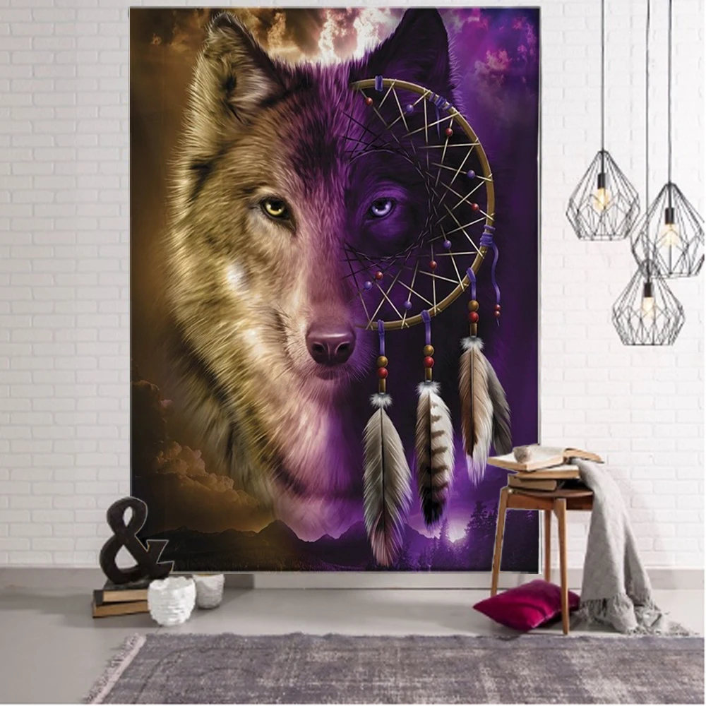 Wildlife Wolf Tapestry Wall Hanging Boho Decorative Wall Covering Tapestry Psychedelic Hippie Tapestry Mandala Wall Hangings