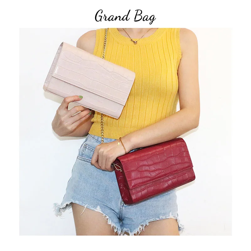 Elegant Embossed Crocodile Leather Women Chain Purse Handbags Custom Letters Luxury Shoulder Flap Bags Ladies Crossbody Bag