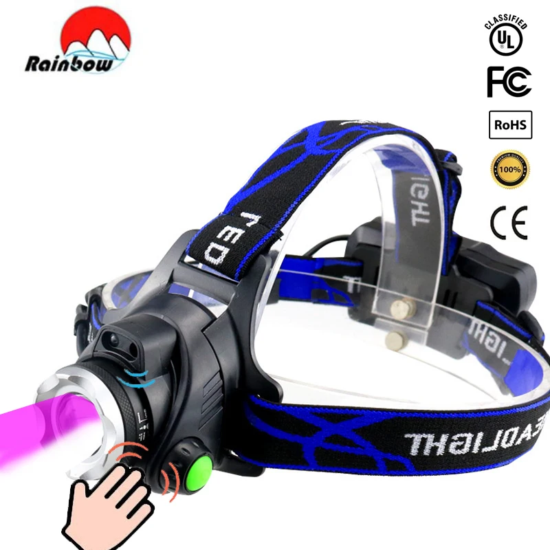 Super T6 Most Powerful LED Headlight Waterproof UV Black Light Head Lamp Zoom USB Rechargeable Head Flashlight For Scorpion