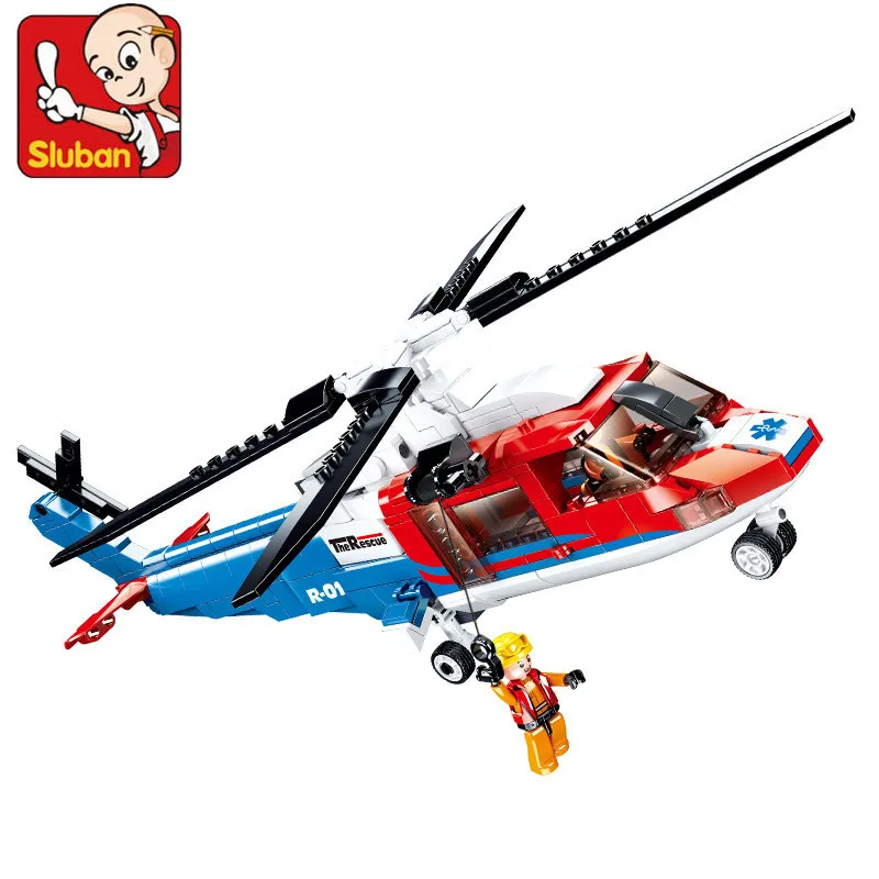 

402Pcs City Emergency Rescue Helicopter Model Bricks DIY Building Blocks Kit Figures Brinquedos Educational Toys for Children