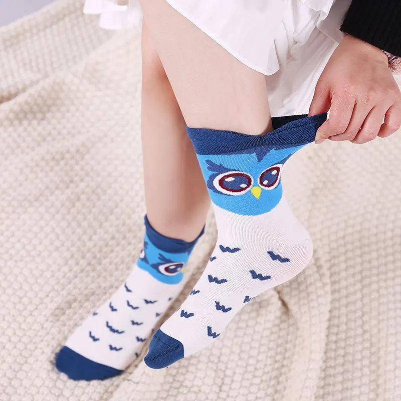 1pairs Cartoon Owl  Cute Girs Sock Kwaii Funny Fashion Anime Spring Autumn Sweat Absorption Classic  Sock Lolita Wonmens