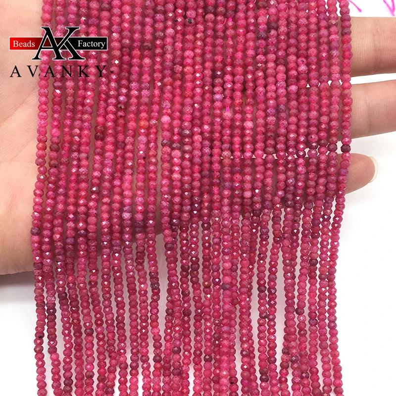 Natural Stone Faceted Ruby Beads Small Section Loose Spacer for Jewelry Making DIY Necklace Bracelet 15'' 2x3mm 3x4mm