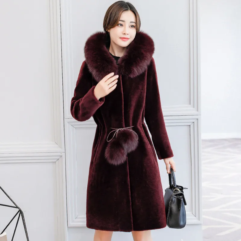 Fur Fox 2023 Faux Collar Coat Female Thick Wool Winter Jacket Women Hooded Coats Warm Fur Jackets Casaco Feminino WXF436