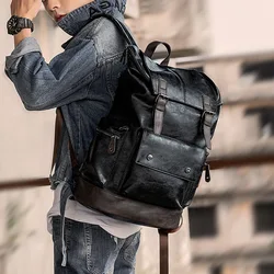 Mochila de couro PU antifurto grande, Bolsa de viagem para homens, bolsa preta para laptop para menino, escola grande, bolsa de ombro masculina