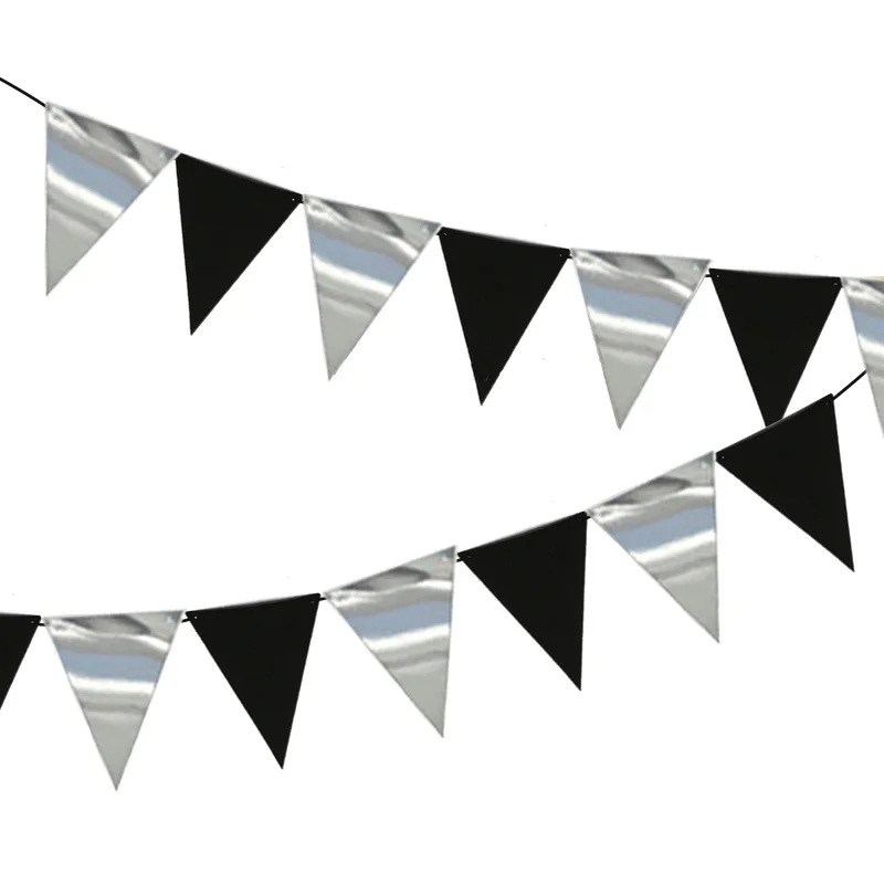 New Solemn White Silver Black Paper Bunting Pennant Triangle Flag Banner Garland Wedding/Birthday/Baby Show Party Decoration