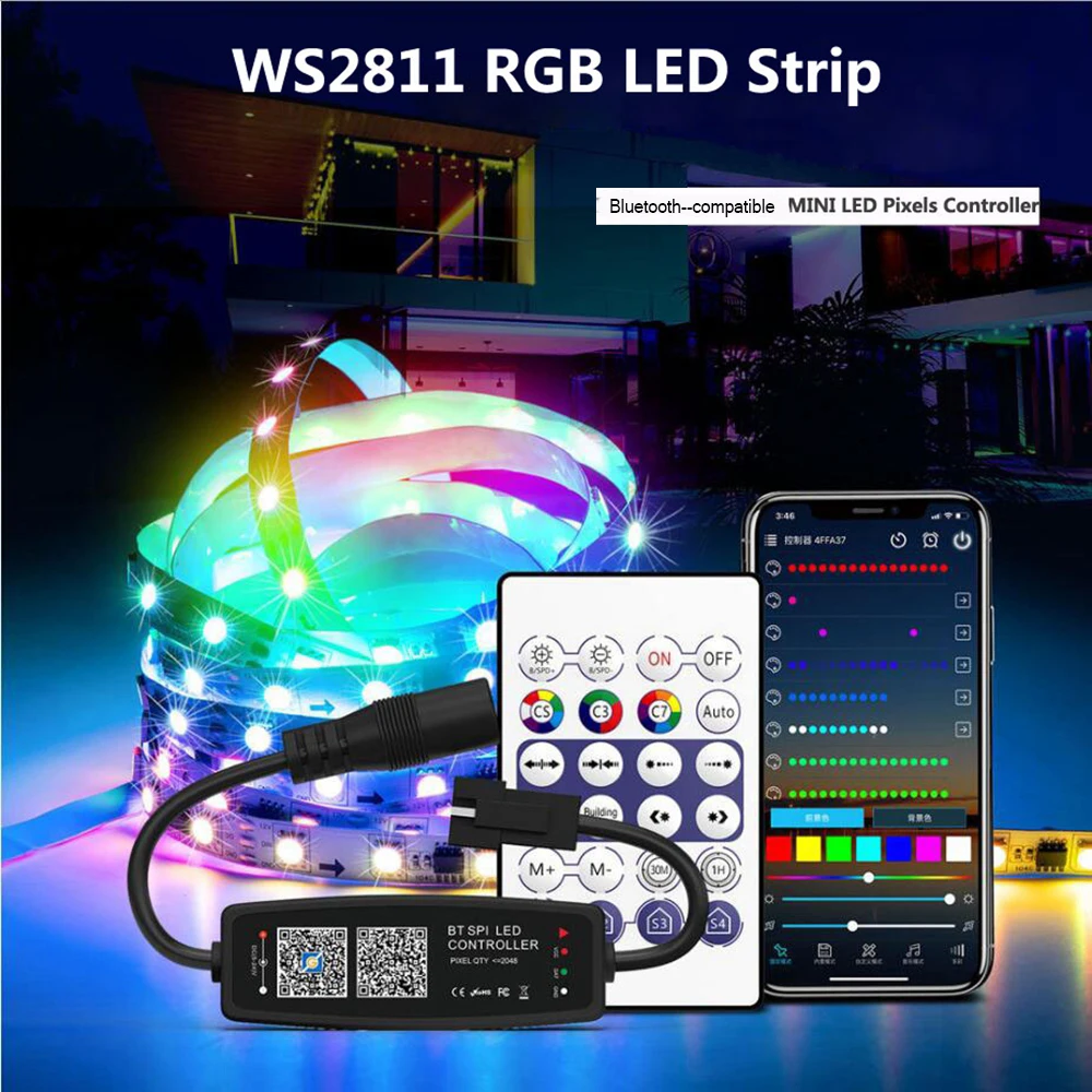 Ws2812b led controlador bluetooth -- música compatível para sk6812 ws2811 ws2812 pixel led tira luz app 28 teclas remoto DC5-24V