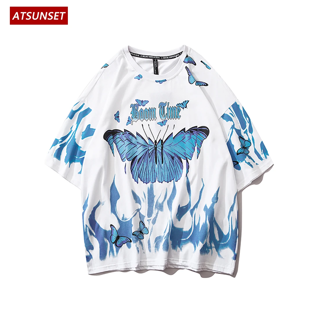 

ATSUNSET Flame Butterfly Print T-Shirt Hip Hop Streetwear Harajuku Tees Spring And Summer Cotton Breathable Pullover Top