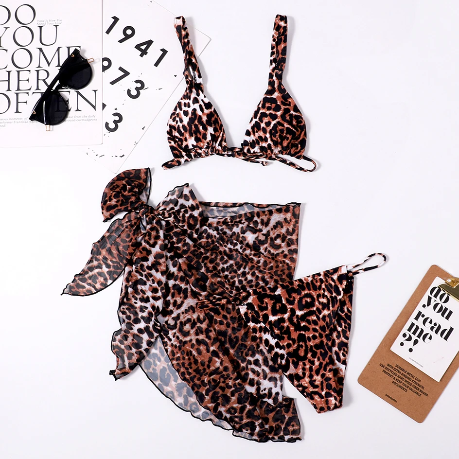 Sexy Leopard Bikini 2023 costume da bagno donna Mesh High Cut Micro perizoma Bikini Set costumi da bagno costumi da bagno femminili 3 pezzi Cover Up